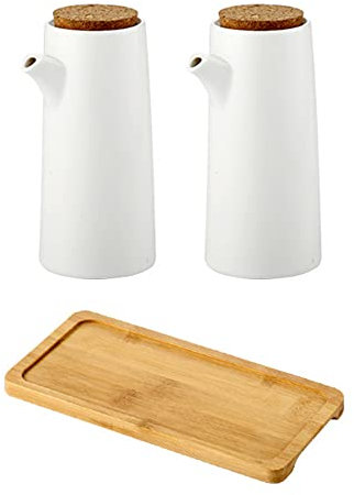 OnePine Juego de 2 Botella Aceite Ceramica, 400ml Botella Dispensadora de Aceite de Oliva y Vinagre, Aceitera de Cocina Antigoteo