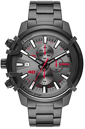 Diesel Orologio Griffed da uomo, movimento cronografo, cassa in acciaio inossidabile 48 mm con bracciale in acciaio inossidabile, DZ4586