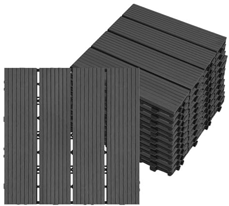 UISEBRT 55 Stück Balkon Bodenbelag WPC Terrassenfliesen Holzoptik Balkonfliesen Klicksystem Klickfliese Kunststoff Klick Fliesen für Garten Balkon Terrasse (30x30cm, Anthrazit)