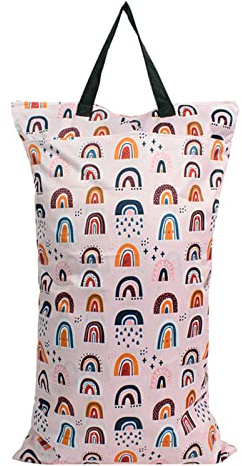 MHwan Wet Bag Pannolini Lavabili, Wet Bag Grande, Borsa per Pannolini Impermeabile con Doppia Tasca da Appendere, Adatta per Pannolini per bambini, Fitness, Spiaggia, Piscina (rose)