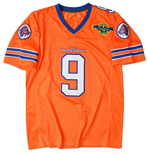 Maglia da calcio anni 90 per festa, Bobby Boucher #9 The Waterboy Sandler, maglia commemorativa del 50° anniversario del film, Arancione, 3XL