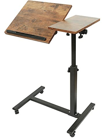 Bureau pour ordinateur portable, table de canapé, lit, support PC, ordinateur, servilet, 4 roues, hauteur réglable, plateau inclinable, salon, chambre à coucher, 60 x 34,5 x 58 – 90 cm (marron)