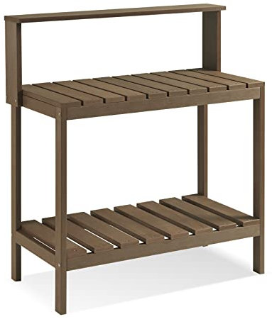 Efurden Potting Bench Table, Garten-Pflanztisch Multifunktional Wetterfester 3-stöckiger Gartentisch mit Pflanzregal – Pflanztisch aus Holz für Gartenarbeit, Topfen und Aufbewahrung, Braun