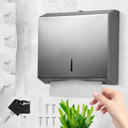 LANSKYLAN Distributeur Essuie Main Mural Distributeur Papier Essuie Main avec Serrure et Clé Distributeur Serviette Papier INOX Dévidoir Papier Essuie Main Anti-poussière pour Maison Bureau Toilette