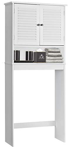 GOPLUS Toilettenregal, Waschmaschinenschrank mit 2 Türe & 1 offenes Fach, Überbauschrank, Toilettenschrank für Badezimmer, Wäsche, Balkon, 66 x 25,5 x 157cm, Weiß