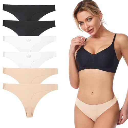 String Coton Femme Invisible Tanga Lot de 6, Taille Basse String sans Couture Ajustement Confortable Culotte Femme pour Travail Loisirs Sports L C-3 Couleurs