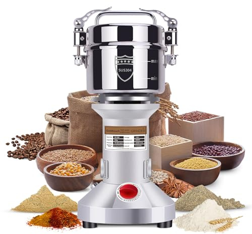 Goldtouch 550g Grain Mill Grinder 2000W Electric Stainless Steel Grain Grinder High-Speed Pulverizer Powder Machine for Dry Wheat, Oats, Corn, Pepper and Coffee Beans (550g Stand Type)