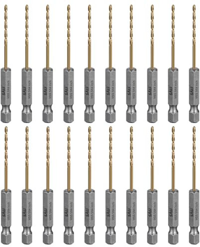 SALI Jeu de 20 forets HSS à queue six pans Couronnes de perçage rapide Ø 2 mm Jeu de forets revêtus de titane à changement rapide Emmanchement hexagonal 1/4 Forets hélicoïdaux Forets à métaux