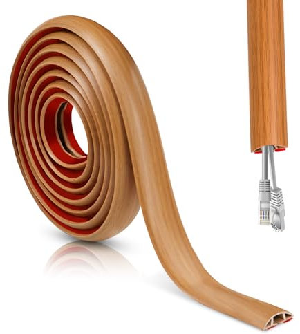 DIKARIYA Kabelkanal Holzoptik Selbstklebend, 3CMx3M Flexible Klein Kabelkanal Braun Boden Kabelbrücke Flexible Kabelabdeckung Kabelschacht Leicht zu Schneiden Montage für Netzkabel Haus, Büro, Schule