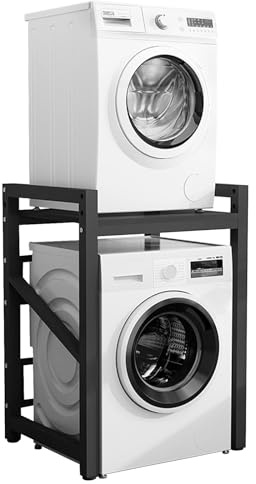 Stacking Kit Adjustable Stand, Washer Dryer Stand Stacking Kit with Shelf, Drum Washing Machine Cabinet, Portable Rack With 400KG Capacity, Storage for Bathroom, Tumble for Balcony Laundry (Black)