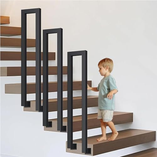 Treppengeländer Außen,Handlauf Schwarz,Geländer Außen,U-förmige Treppengeländer Innen, Handlauf Treppe, Geländer Treppe, für Balkone Flure Wohnungen Villen Geländer. (L-Schwarz, 35CM)