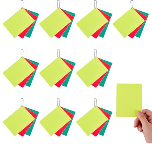OLYCRAFT 30Pcs 3 Colors Referee Penalty Cards 4.3x3.1 Inch PVC Referee Card Sets Soccer Referees Red Green Yellow with Tag Chains for Sports Competition Game Football Penalty Card