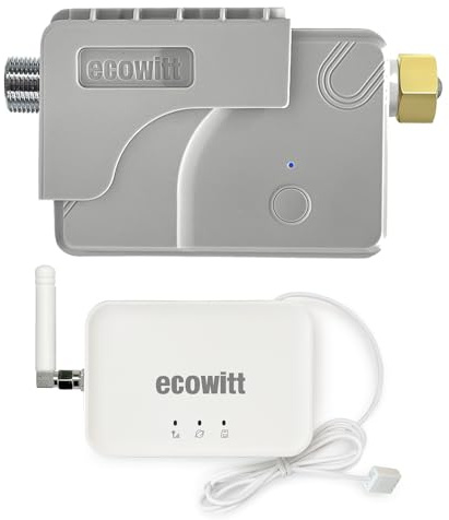 ECOWITT Vattensprinklertimer GW3003, WFC01 Smart bevattningstimer, inbyggd vattenflödesmätare och temperatursensor + 3 i 1 hem WIFI/trådbunden gateway GW3000, intelligent bevattning