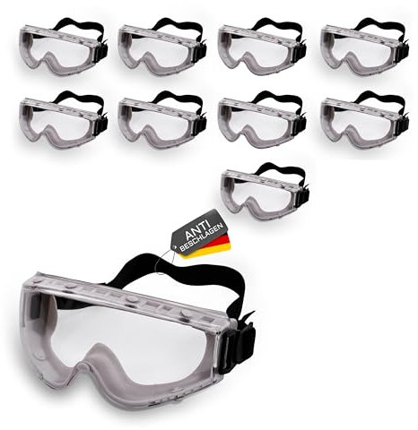 gomey Vollsichtschutzbrille 10 Stück - Kratzfest, Schlagfest und Anti beschlagen– Ideal für das Tragen mit Atemschutzmasken oder Brillen (10)