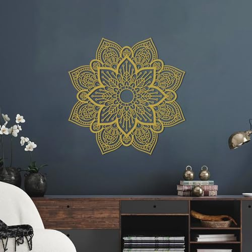 ruelen Large Lotus Mandala Metal Flower Wall Art,Contemporary Gold Floral Decor Modern Farmhouse Hanging for Living Room Bedroom Bathroom Kitchen Office(Gold,30inch)