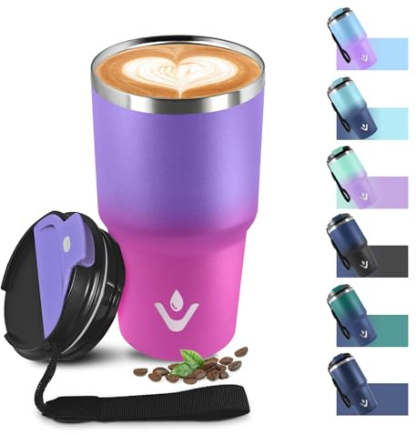 Mug Isotherme 600ml 20oz, Thermo Café Réutilisable Acier Inoxydable 304, sans BPA, Tasse à café Double Paroi, Tumbler Gobelet Isotherme pour École, Sport, Bureau, Gym, Yoga, Camping, Randonnée