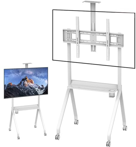 Soporte de TV móvil para televisores LCD/LED planos/curvos de 42 a 120 pulgadas, altura ajustable, carrito portátil con estante que soporta 262 libras/330 libras, ideal para uso doméstico y oficina