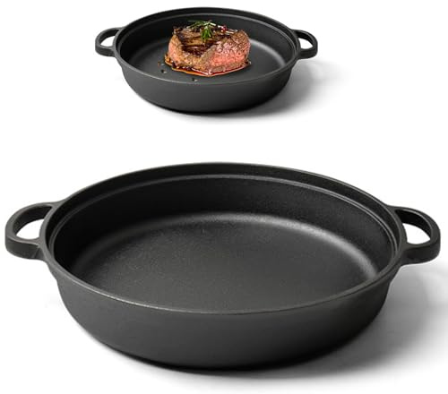 Cast Iron Skillet, 22cm Round Non-Stick Cast Iron Pan with 2 Handles for Gas, Electric, Induction & Oven, Flat Surface, Skillet, Frying Pan