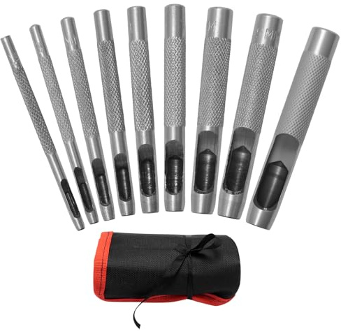 MospdyGear 9-teiliges Lederlocher-Set, Rundlocher aus Legiertem Stahl (2,5–10 mm), Rutschfester Griff mit Aufbewahrungstasche für Leder, Stoff und Bastelprojekte