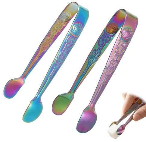 Elegaperma 2 Stück Zuckerzange Klein, Eiswürfelzange, 11×3.8cm | Gebäckzange, Sugar Cube Tongs für Hochzeiten, Partys, Restaurants, Cafés und Bars (Mehrfarbig)