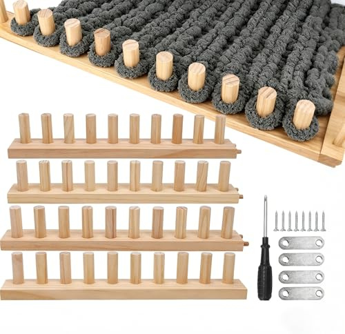 61 Inch Chunky Knitting Blanket Loom Set, 4-in-1 Adjustable Wooden Knitting