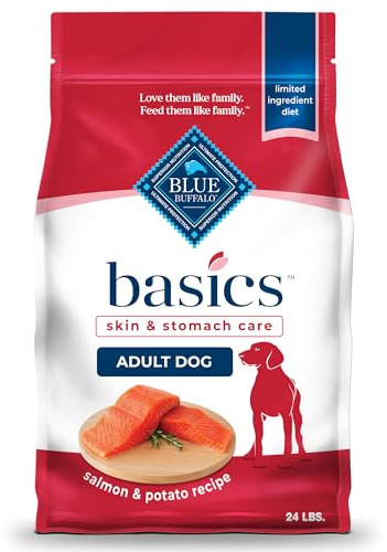 Blue Buffalo Basics Adult Dry Dog Food, Skin & Stomach Care, Limited Ingredient Diet for Dogs, Salmon Recipe, 24-lb. Bag