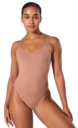 Capezio - Body da donna con spalline trasparenti di transizione, Suntan, Medium