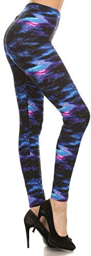 Leggings Depot High Waisted Floral & Space Print Leggings for Women-Full Length-R553, Galaxy, One Size