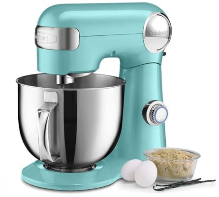 Cuisinart Stand Mixer, 12 Speed, 5.5 Quart Stainless Steel Bowl, Chef’s Whisk, Mixing Paddle, Dough Hook, Splash Guard w/Pour Spout, Periwinkle Blue, SM-50BL