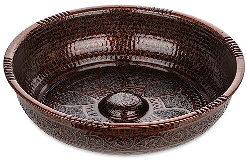 Alisveristime Traditional Turkish Bath Hammam Bowl with Authentic Motifs (440gr (15.50 oz) Made of Zinc (7.87-Inch Diameter) (Antique Copper)