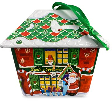 Caja en forma de casita Santa Haus con percha para galletas, pralines y chocolates, aprox. 11 x 8,5 x 9,5 cm, volumen: 200 ml