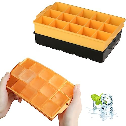 JOPHEK Bandejas de Cubitos de Hielo, 2 Piezas 30 Cubos Silicona Moldes para Cubitos de Hielo, Cubitos de Hielo Cuadrados Grandes de 3,5cm para Cócteles, Whisky, Vino, Frutas, Puré de Frutas