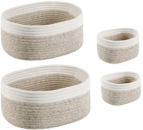 Set mit 4 gewebten Baumwollseil-Aufbewahrungskörben, Comius Sharp Aufbewahrungskorb Wickeltisch Organizer, stapelbarer Aufbewahrungskorb für Kinderzimmer Wohnzimmer Badezimmer Tisch Dekorativ