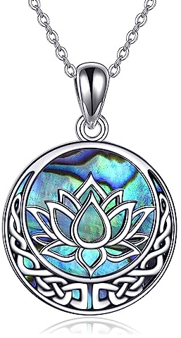 YAFEINI Lotusblomma, halsband för kvinnor, keltisk knut hänge, 925 sterling silver, havsöra, snäcka, smycken, gåva till flickor, Sterlingsilver, Snäckskal