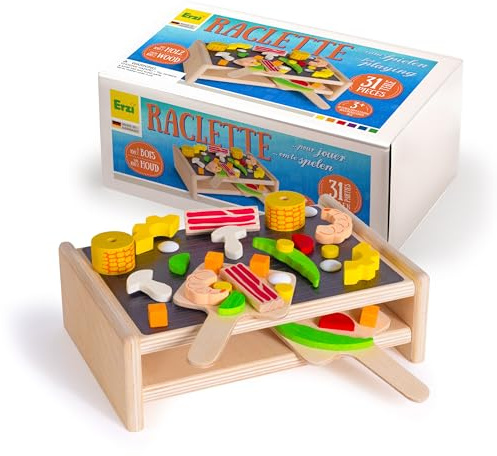 Erzi 10685 Raclette aus Holz, Kinderküche, Kaufladenartikel für Kinder, Rollenspiele