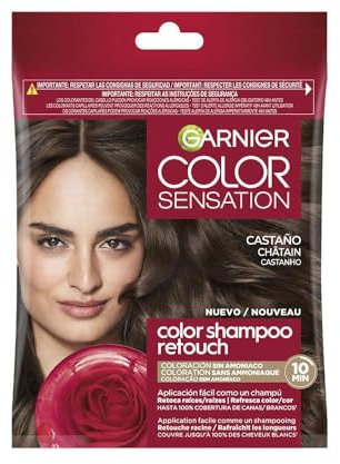 Garnier Color Shampoo Retouch Permanente Haarfarbe Kastanienbraun – 100% Abdeckung weißes Haar – hält bis zu 4 Wochen