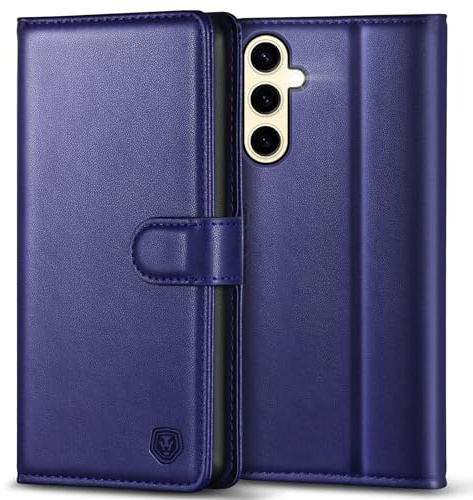Kuafcase For Samsung S24 Case with 4 Card Slots Kickstand Magnetic Closure Protective Case for Samsung Galaxy S24 Blue