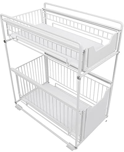 Organizer da cucina sotto il , portaoggetti scorrevole, cestino scorrevole per armadietti, organizer a 2 ripiani con cassetto estraibile, organizer sotto il con cassetti per un