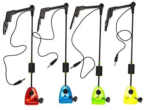 Lobamop 4Pcs Fishing Swingers Set Accessories Kit Fishing Bite Alarm Indicators in Zipped Case LED Illuminated Swinger Carp Fishing