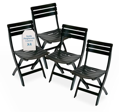 Tomaino - Sedie Pieghevoli da Esterno in Plastica - Set di 4 Sedie Pieghevoli Plastica Portatili Per Uso Esterno e Interno - Sedia Pieghevole Giardino, Balcone, Campeggio - Nero