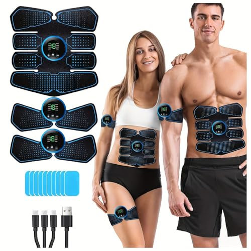 HONGXIAN EMS Trainingsgerät, Stimulationsgerät Bauch Muskeln, 8 Modi & 19 Intensitäten, ABS Trainingsgerät Professionelle, USB Wiederaufladbar EMS Bauchtrainer Ganzkörper ABS/Bauch/Arm/Bein