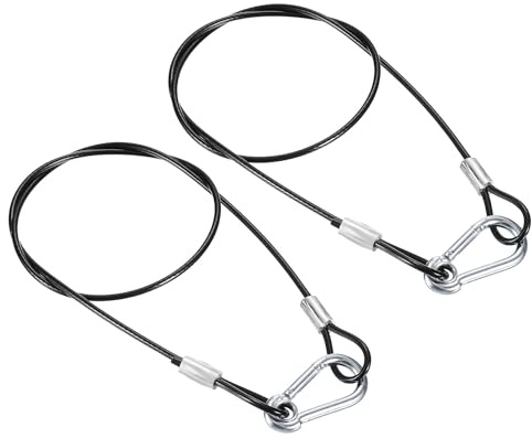 PATIKIL Stainless Steel Safety Cable 27.6/70cm, 2Pack 3mm Flexible Security Wire Rope Lock Double Loops with Hook for Stage Lighting Luggage, Black