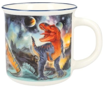 Depesche 13071 Dino World Galaxy esmaltada con Motivo de Dinosaurio Espacial, Taza de Porcelana, Capacidad Aprox. 250 ml, Multicolor, One Size