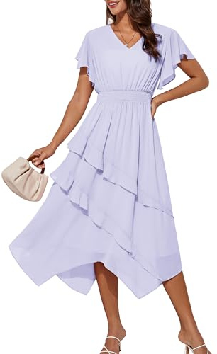 GRACE KARIN Robe d'été décontractée pour femme à col V avec volants, tunique robe trapèze, violet, XXL