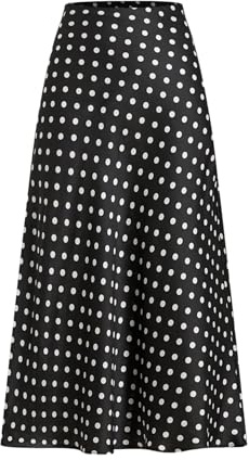 GORGLITTER Women's Elegant Polka Dots A Line Skirts High Waisted Flared Maxi Vintage Skirt Black Small
