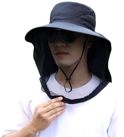 Outdoor Mosquito Repellent Hat Face-Shielding Sunscreen Breathable Mesh Mask Night Fishing Insect-Proof Beekeeping Cap (Black)