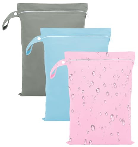 3 Pezzi Borsa Impermeabile, 40 x 30 cm Wet Bag per Costumi da Bagno Sacca Impermeabile con Cerniera, Borsa Viaggio Riutilizzabile per Costumi da Bagno, Asciugamani da Spiaggia(Grigio,Blu,Rosa)