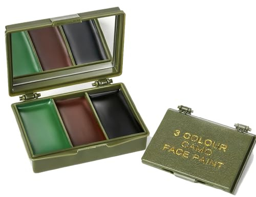 Virecose Maquillage de camouflage Crème, Peinture Camouflage 3 Couleurs Noir, Olive, Marron, Palette de Peinture Compacte pour Visage de Camouflage avec Miroir pour le Visage, les Bras