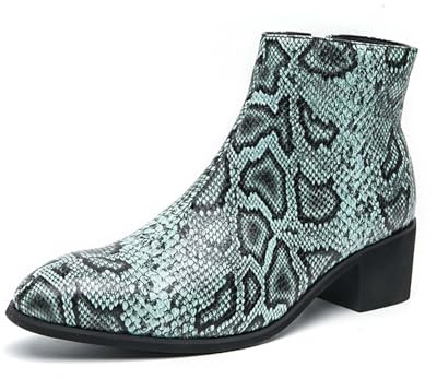 Générique Bottines Homme en Similicuir Verni Motif Serpent, Bottes Chelsea À Talon Épais avec Fermeture Éclair, Chaussures Élégantes Et Décontractées pour La Marche