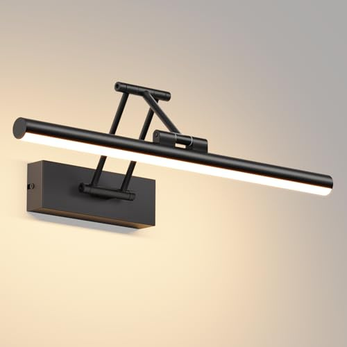 Klighten LED Lámpara de Espejo LED 40cm, Lámpara de Espejo 12W 970 LM,Lamparas Espejo Giratorias para Baño IP44,Aplique de Espejo de Baño,Blanco cálido 3000K, Negro